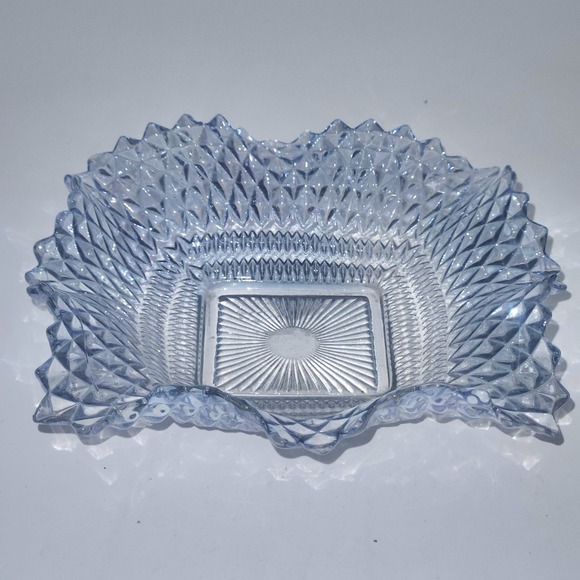 Unbranded Other - Vintage Indiana Glass Ice Blue Diamond Point Sawtooth Ruffle Pressed Glass Dish